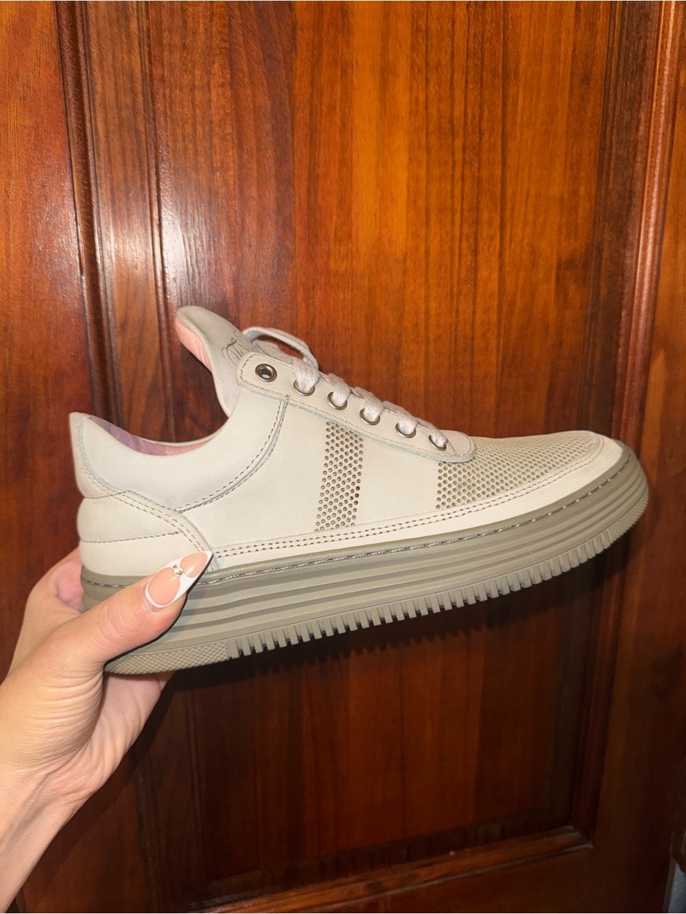 Light grey Low-Top Perforated Leather Sneaker